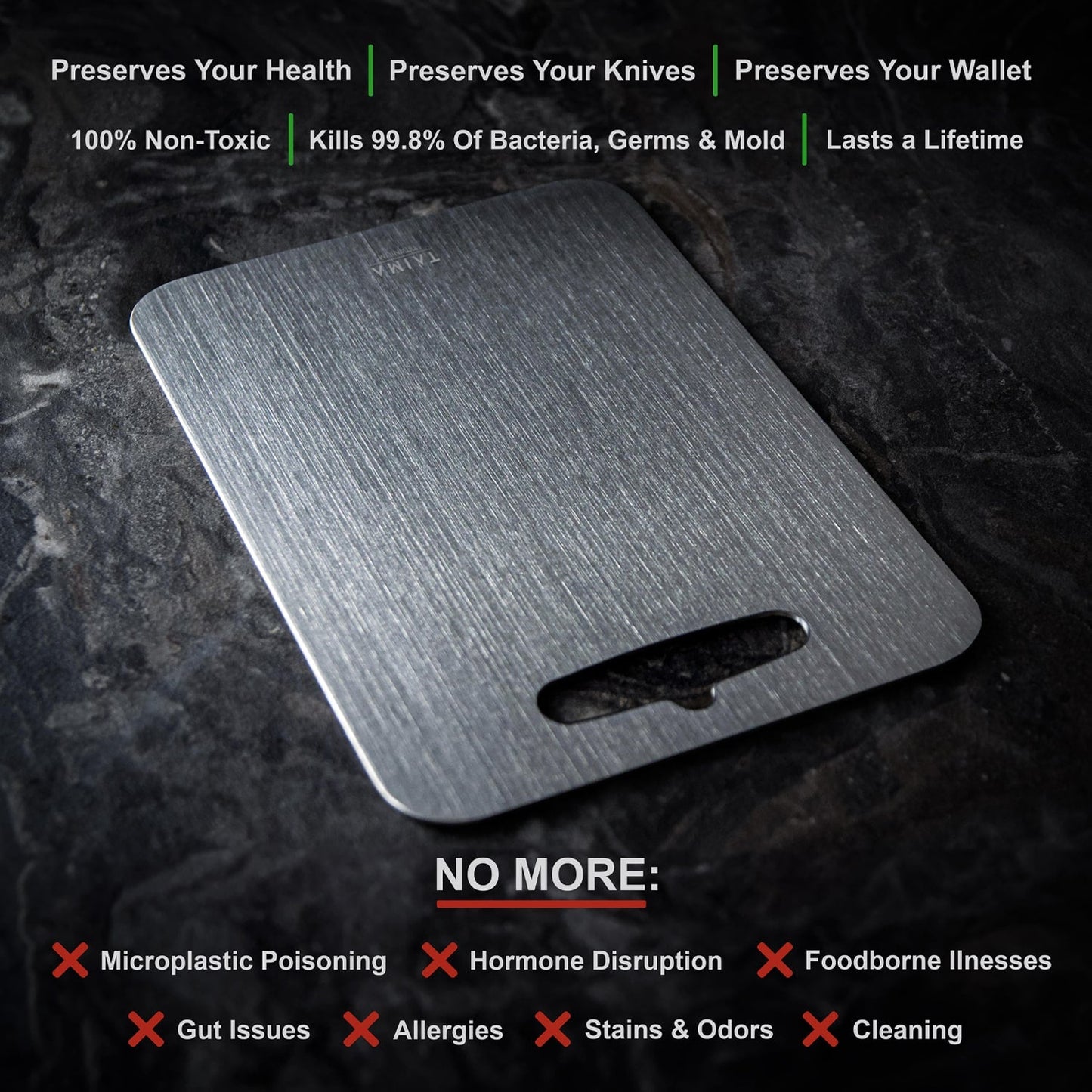 The Original Taima™ Pure Titanium Cutting Board | Non-Toxic & Antimicrobial