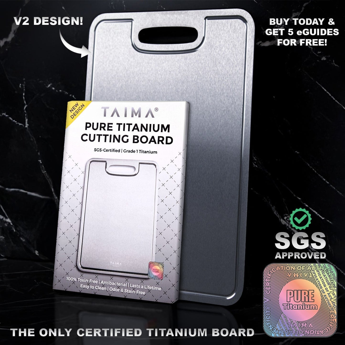 Certified Taima® Pure Titanium Cutting Board - V2 Updated Design